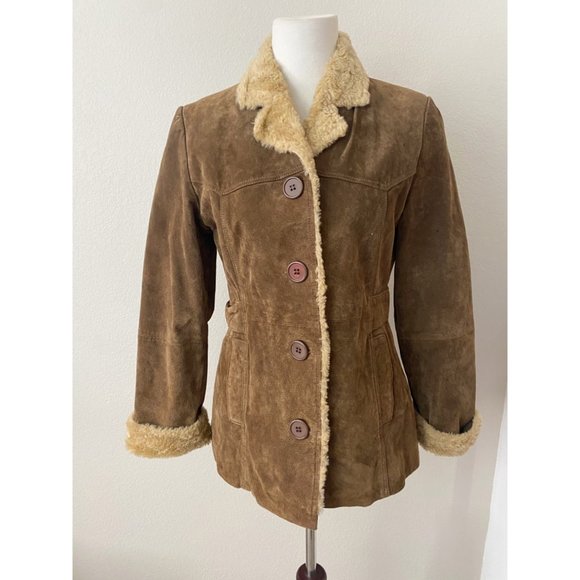 Mudd Jackets & Blazers - Mudd Vintage Y2K Suede Leather Jacket Brown Faux Fur